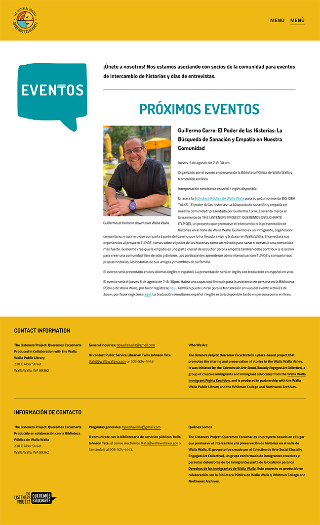 Website events page spanish